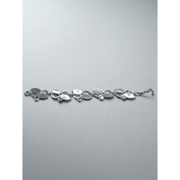 Vintage 1950s Silver Tone Floral Necklace & Bracelet Set with Green Glass Rhines - Picture 7 of 8